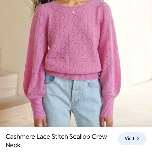 White + Warren cashmere lace stitch crewneck sweater. Size Large. - Picture 1 of 3